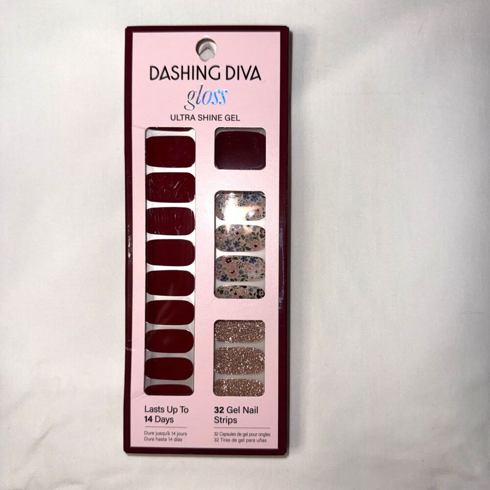 Dashing Diva Wild Flower Gloss Ultra Shine Gel Nail Strips 32 ct Floral New Box